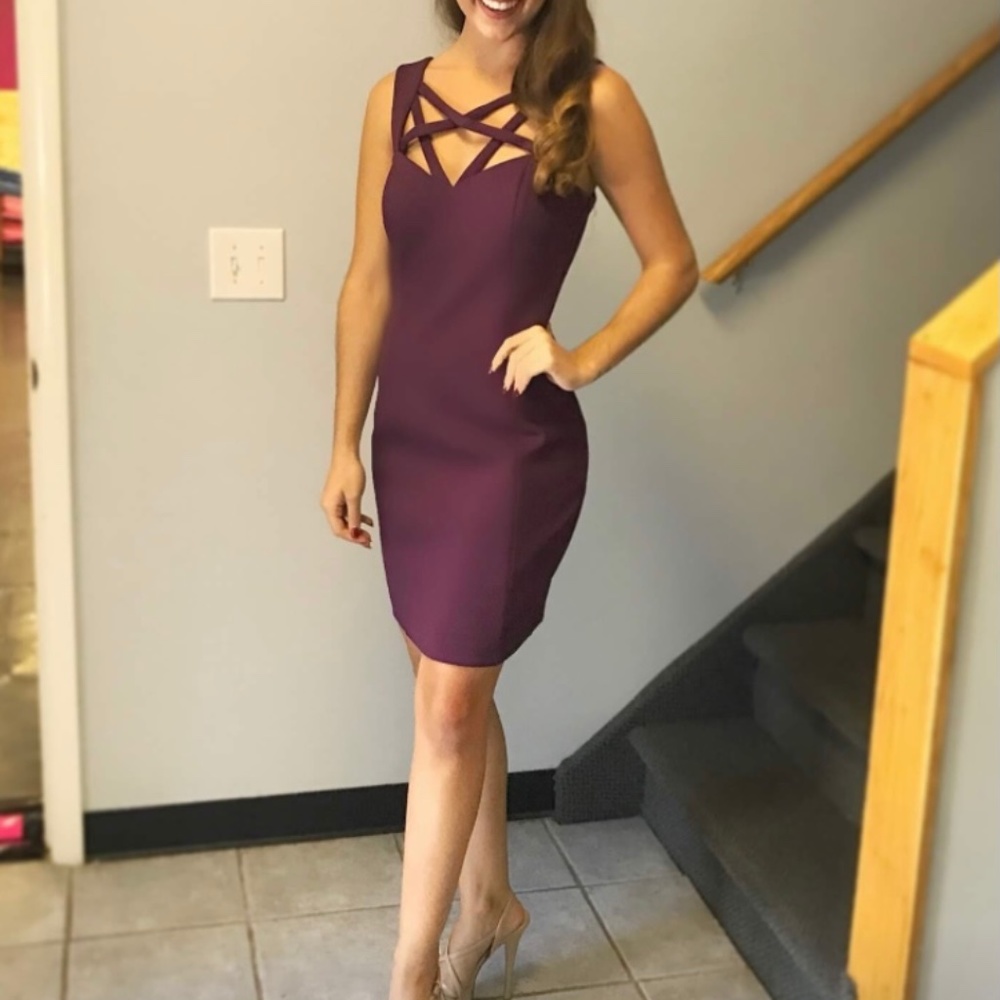Wine cocktail dress w/ detailed neckline PAGEANT